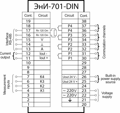 General connection diagram of ЭнИ-701, DIN version