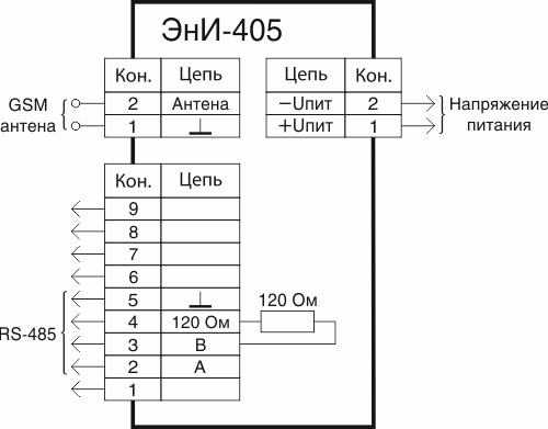 Схема подключения ЭнИ-405 с интерфейсом RS-485