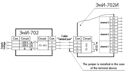 Connection diagram by the interface RS-485 k of the indication panel ЭнИ-702