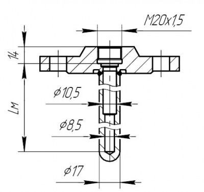 Рис.4. ГТ-704-02 с диаметром погружаемой части 17мм, для ДТ с подвижным штуцером со ступенчатым внутренним диаметром