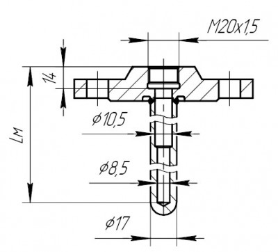 Рис.6. ГТ-714-02 с диаметром погружаемой части 17мм, для ДТ с неподвижным штуцером со ступенчатым внутренним диаметром