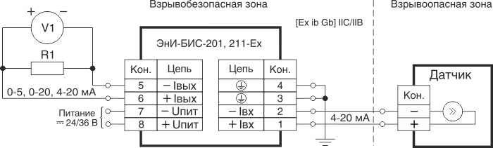 Электрические подключения БИС-201, 211-Ex