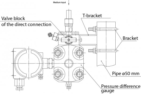 Example of installation of the control valve on the pipe ⌀ 50 мм